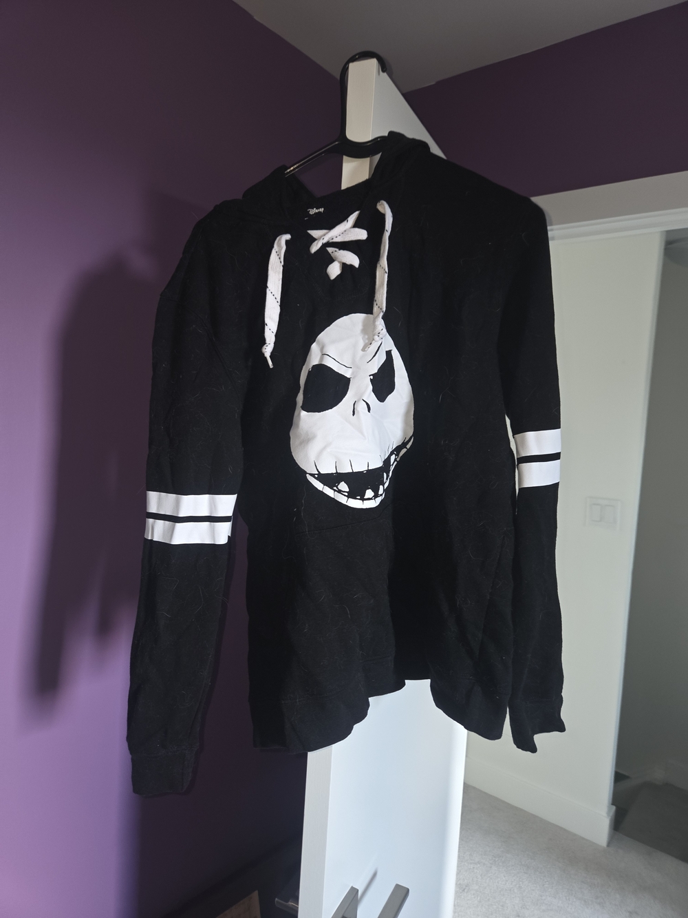 Disney Black Hoodie with White Skull Graphic